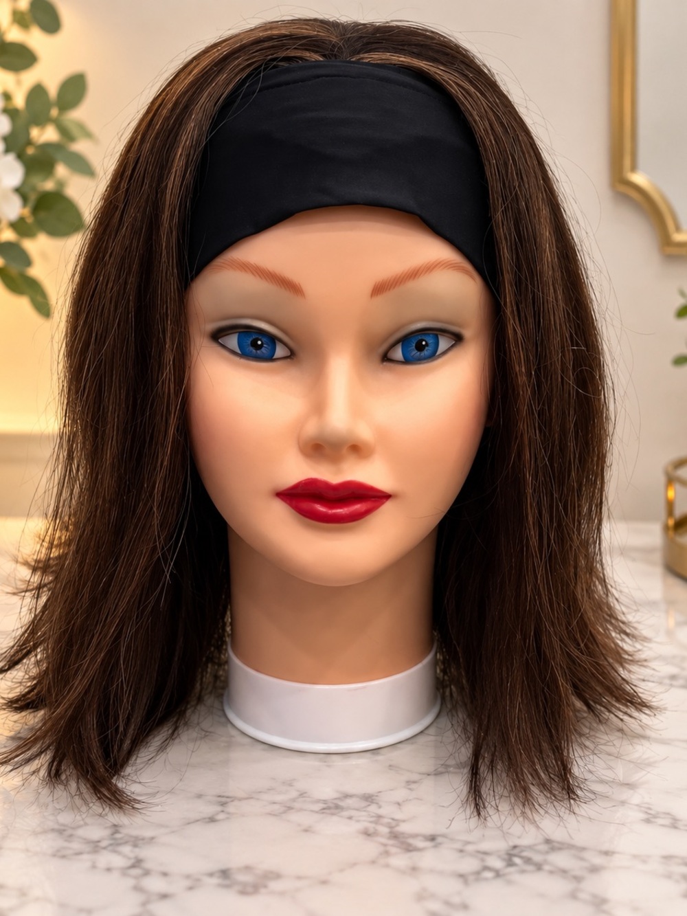 Medium Brown to Blonde Highlights Mix Short Head Band Human Hair Wig